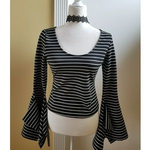 Torn by Ronny Kobo  black & white striped bell sleeve  top M